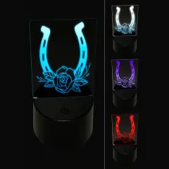 Classy Horseshoe with Rose Cowboy Cowgirl Western Farm Horses 3D Illusion LED Night Light Sign Nightstand Desk Lamp