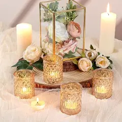12 Pcs Gold Votive Candle Holders- Tea light Candle Holder for Table Centerpiece, Glass Candle Holder for Wedding Table Decor, Home Decor and Party Decor