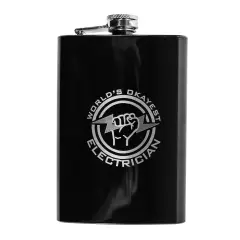 8oz BLACK World's Okayest Electrician Flask