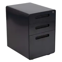 Emma and Oliver Ergonomic 3-Drawer Mobile Locking Filing Cabinet Storage Organizer Black