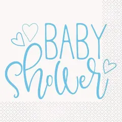 Blue Hearts Baby Shower Luncheon Paper Napkins | 7" x 7" | 16 Pcs