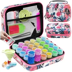 ARTDOT Diamond Painting Storage Containers, 30 Slots Diamond Art Accessories and Tools for 5D Diamond Painting Kits Organizer Beads Rhinestones Jewelry（Pink）