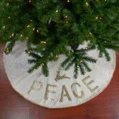 Northlight 48" Cream and Gold Peace and Reindeer Christmas Tree Skirt Ivory