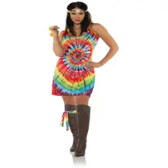 Women's Groovy 60s Tye Dye Hippie Mini Dress Costume