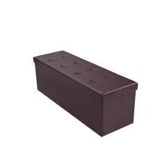 45 Inches Faux Leather Foldable Ottoman Storage Bench with Thick Sponge Padded Seat Brown