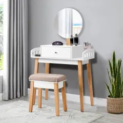 Wooden Makeup Dressing Mirror Table Set with Drawer