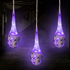 3.2FT Halloween Decoration Hanging Light Up Spider Egg Sacs 3 Packs, Gift for Halloween Party Favors Games, Sacks Props for Halloween, Birthday Indoor Outdoor Decor (Purple)