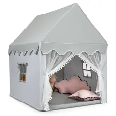 Kids Large Play Castle Fairy Tent with Mat Grey