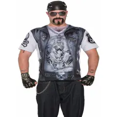 Adult's Mens Bad Gang Member Biker Printed Costume Sublimation Shirt