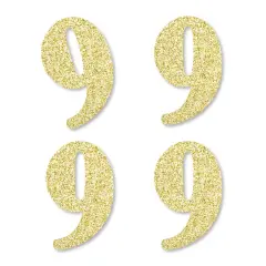 Big Dot of Happiness Gold Glitter 9 - No-Mess Real Gold Glitter Cut-Out Numbers - 9th Birthday Party Confetti - Set of 24