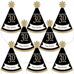 Big Dot of Happiness Adult 30th Birthday - Gold - Mini Cone Birthday Party Hats - Small Little Party Hats - Set of 8