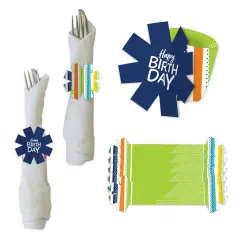 Big Dot of Happiness Cheerful Happy Birthday - Colorful Birthday Party Paper Napkin Holder - Napkin Rings - Set of 24