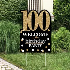 Big Dot of Happiness Adult 100th Birthday - Gold - Party Decorations - Birthday Party Welcome Yard Sign