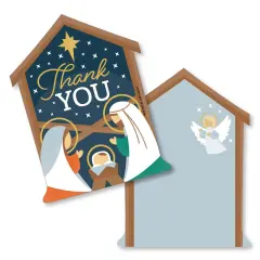 Big Dot of Happiness Holy Nativity - Shaped Thank You Cards - Manger Scene Religious Christmas Shaped Thank You Cards with Envelopes - Set of 12