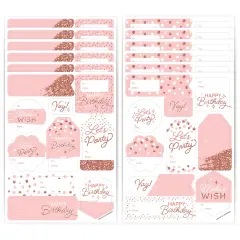 Big Dot of Happiness Pink Rose Gold Birthday - Assorted Happy Birthday Party Gift Tag Labels - To and From Stickers - 12 Sheets - 120 Stickers