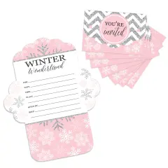 Big Dot of Happiness Pink Winter Wonderland - Fill-In Cards - Holiday Snowflake Birthday Party and Baby Shower Fold and Send Invitations - Set of 8