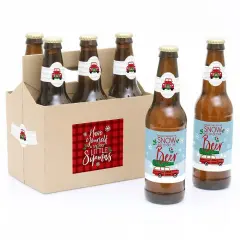 Big Dot of Happiness Merry Little Christmas Tree - Red Truck & Car Christmas Party D&eacute;cor for Women & Men - 6 Beer Bottle Label Stickers & 1 Carrier
