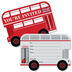 Big Dot of Happiness Cheerio, London - Shaped Fill-In Invitations - British UK Party Invitation Cards with Envelopes - Set of 12