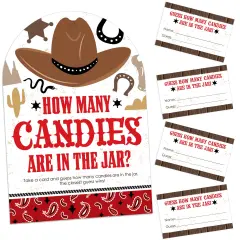 Big Dot of Happiness Western Hoedown - How Many Candies Wild West Cowboy Party Game - 1 Stand and 40 Cards - Candy Guessing Game