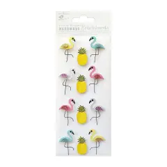 Little Birdie Glitter Embellishment 12/Pkg-Flamingo & Pineapple