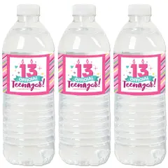 Big Dot of Happiness Girl 13th Birthday - Official Teenager Birthday Party Water Bottle Sticker Labels - Set of 20
