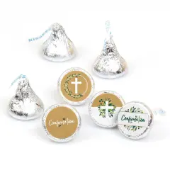 Big Dot of Happiness Confirmation Elegant Cross - Religious Party Round Candy Sticker Favors - Labels Fits Chocolate Candy (1 sheet of 108)
