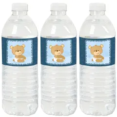 Big Dot of Happiness Baby Boy Teddy Bear - Baby Shower Water Bottle Sticker Labels - Set of 20