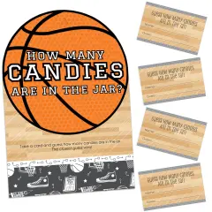 Big Dot of Happiness Nothin&rsquo; But Net - Basketball - How Many Candies Baby Shower or Birthday Party Game - 1 Stand and 40 Cards - Candy Guessing Game