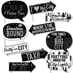 Big Dot of Happiness Funny Nighttime City Skyline - New York Party Photo Booth Props Kit - 10 Piece