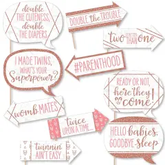 Big Dot of Happiness Funny It's Twin Girls - Pink and Rose Gold Twins Baby Shower Photo Booth Props Kit - 10 Piece