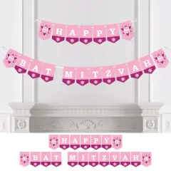 Big Dot of Happiness Pink Bat Mitzvah - Girl Party Bunting Banner - Party Decorations - Happy Bat Mitzvah