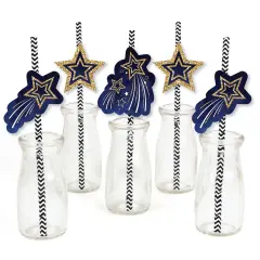 Big Dot of Happiness Starry Skies - Paper Straw Decor - Gold Celestial Party Striped Decorative Straws - Set of 24