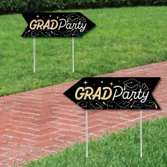 Big Dot of Happiness Hello College Graduation Party Sign Arrow - Double Sided Directional Yard Signs - Set of 2
