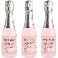 Big Dot of Happiness Will You Join My Bride Squad? - Mini Wine and Champagne Bottle Label Stickers - Rose Gold Bridesmaid Party Favor Gift - 16 Ct