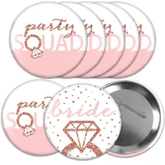 Big Dot of Happiness Bride Squad - 3 inch Rose Gold Bridal Shower or Bachelorette Party Badge - Pinback Buttons - Set of 8