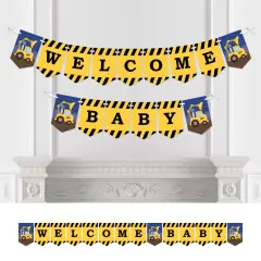 Big Dot of Happiness Construction Truck - Baby Shower Bunting Banner - Construction Party Decorations - Welcome Baby