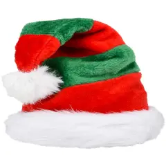 Christmas Elf Striped Plush Faux Fur Trim Santa Hat Costume Accessory