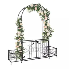 Metal Garden Arch with Planter Boxes Gate Wedding Arch Climbing Plants Black