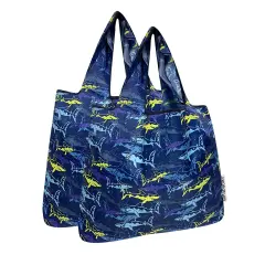 Wrapables Medium Foldable Tote Nylon Reusable Grocery Bag (Set of 2), Jaws