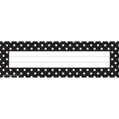 Black Polka Dots Flat Name Plates, 36 Per Pack, 6 Packs