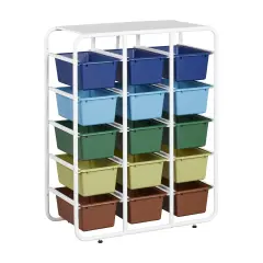 5-Tier Storage Rack with 15 Cubby Bins 5x3, Multipurpose Organization Earthtone