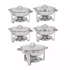 5 Pack Round Chafing Dish 5 Quart Stainless Steel Full Size Tray Buffet Catering