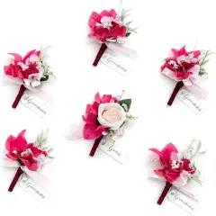 Boutonniere Set of 6 for Groom & Groomsmen Blush & hot pink