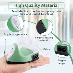 Iron Mini Heat Press Mini Iron Portable Handy Heat Press Small Iron with Charging Base Accessories for Beads Patch Clothes DIY Shoes T-Shirts Heat Transfer Vinyl Projects (Green)