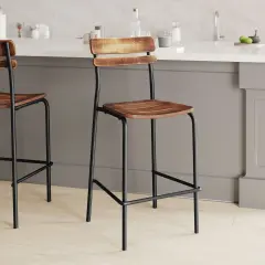 Emma and Oliver Blanchard Bar Stool with Metal Frame and Solid Wood Seat and Back with Antique Finish Antique Copper