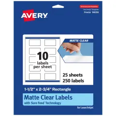 Avery Matte Clear Labels,1-1/2" x 2-3/4" Rectangle