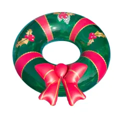 Swimline 42" Christmas Wreath with Bow Inflatable Pool Inner Tube Ring Green