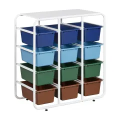 4-Tier Storage Rack with 12 Cubby Bins 4x3, Multipurpose Organization Earthtone
