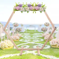 7.6 FT Hexagon Wood Wedding Arch Frame Decor Wood Hexagon Arch Backdrop Stand