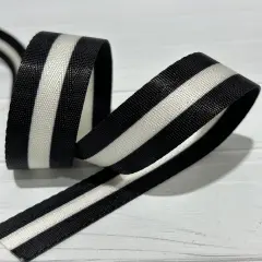 Black with White 1/4&rdquo; Stripe 1&rdquo; Seatbelt Webbing (by the yard)